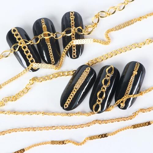 6pcs Rhinestones For Nails Link Chain Nail Art Gold Alloy Strass Decoration 3D Diamond Stone Charm Jewelry Accessories JIFB01-04