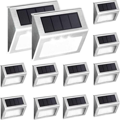 12pack Solar Led Path Stair Light Waterproof 3 LED Outdoor Stainless Steel Led Solar Deck Lights Balcony Garden Yard Fence Light