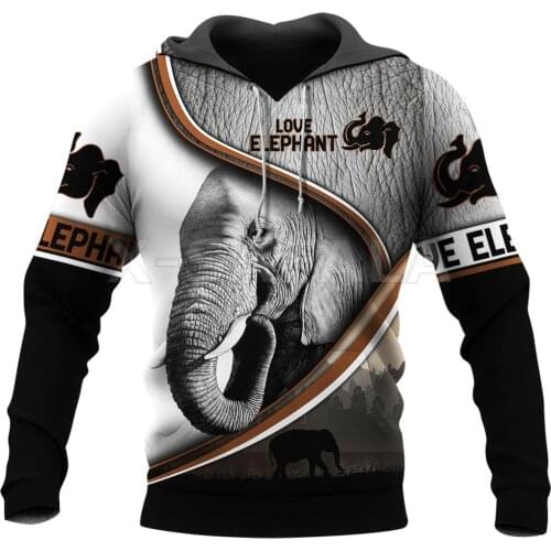 Animal Elephant 3D Print Hoodies Man Women Harajuku Hooded Outwear Zip Up Pullover Sweatshirt Casual Tracksuit Unisex Jacket