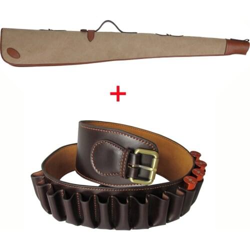 Tourbon Vintage Hunting Gun Accessories Shotgun Bag Canvas & Leather 12 Gauge Genuine Leather Cartridge Ammo Belt Bandolier