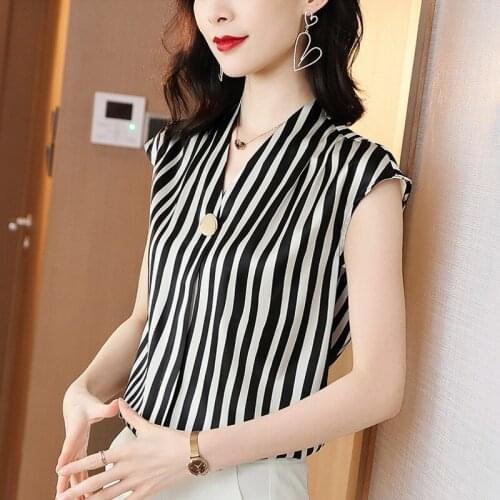 Fashion Women Elegant Striped Print Tops and Blouse Shirts 2021 Summer Ladies Office Casual V Neck Pullovers