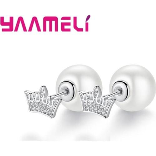 925 Sterling Silver Jewelry Brand Design White Pearl Clear AAA Zircon Stud Earrings for Women New Accessories Wholesale