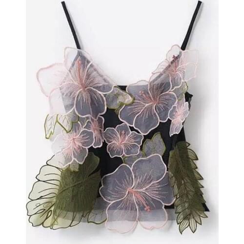 Ladies Flower Embroidery Organza Patchwork Top