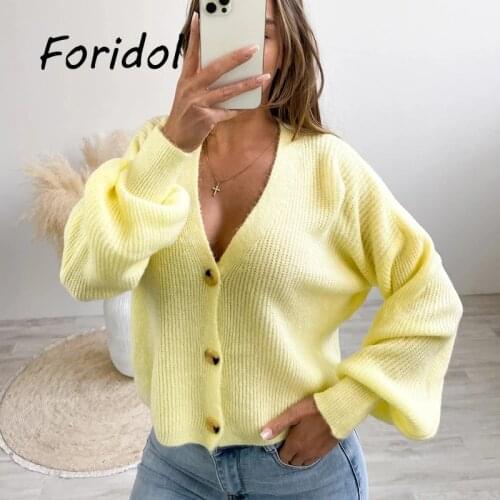 Autumn White Knitted Cardigan Sweater Women Coat 2021 Pink V-neck Female Jumpers Casaul Buttons Women Tops Yellow Sweater