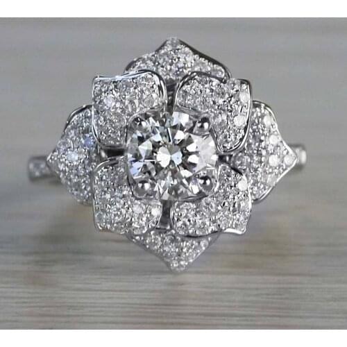 Huitan Crystal Flower Design Rings Women Wedding Ceremony Party Statement Accessories Brilliant Cubic Zirconia Aesthetic Jewelry