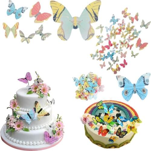 42pcs Mixed Butterfly Edible Glutinous Wafer Rice Paper Cake Cupcake Toppers For Cake Decoration Birthday Wedding
