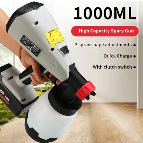 800W Handheld Electric Spray Gun 1000ml Large Capacity 21V High Pressure Household Paint Sprayer Flow Control 3 Sparing Mode