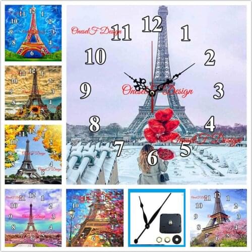 Diy diamond mosaic sale tower 5d diamond painting with clock diamond embroidery set clock rhinestone pictures wall sticker