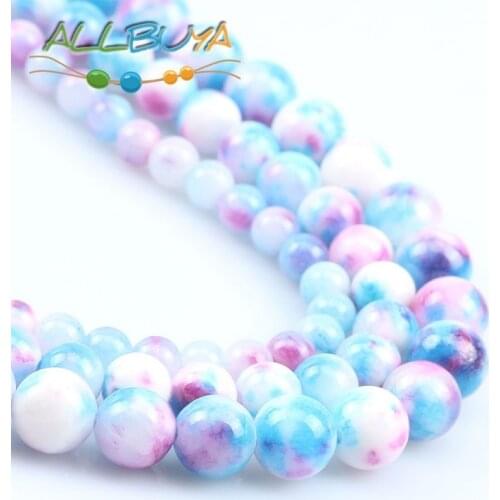 Natural Colorful Blue White Persian Jades Gem Stone Beads for Jewelry Making DIY Bracelet Accessories 6/8/10/12mm Spacer Beads