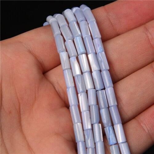4x8mm Column Beads Natural Seashell Beads Blue Dyed Mother Pearl Shell Loose Beads for Jewelry Making DIY Earrings Bracelet 15"