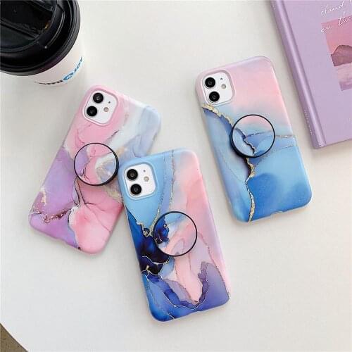 Kickstand Stand Ring Holder Blue Purple Marble Phone Case for iPhone 11 Pro XS Max XR X 7 8 Plus SE2 Soft Matte Back Cover Coque