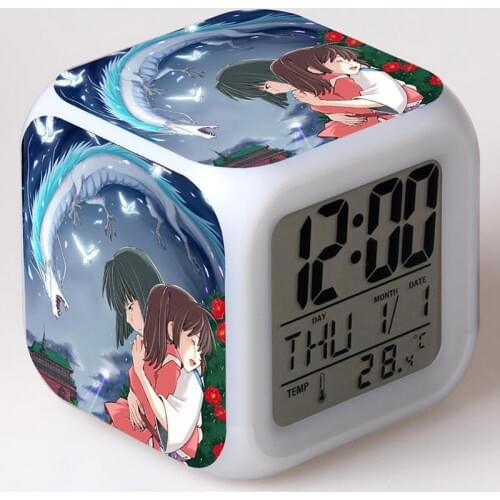 Spirited Away Anime Figurines Brinquedo LED Colorful Flash Light Alarm Clock Janpan Manga figures Decoration Toys for girl