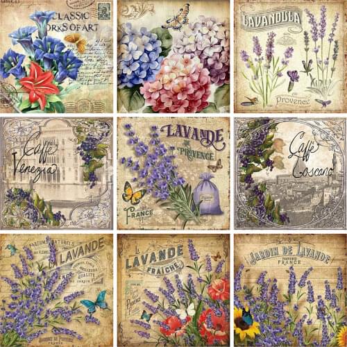 HUACAN 5D DIY Full Square Round Diamond Painting Text Mosaic Diamond Flower Rhinestone Picture Cross Stitch Lavender Home Decor