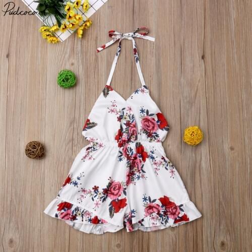 Toddler Baby Girls Romper Floral Jumpsuit Halter Sunsuit Playsuit Summer Kids Clothes Outfits 1-6y