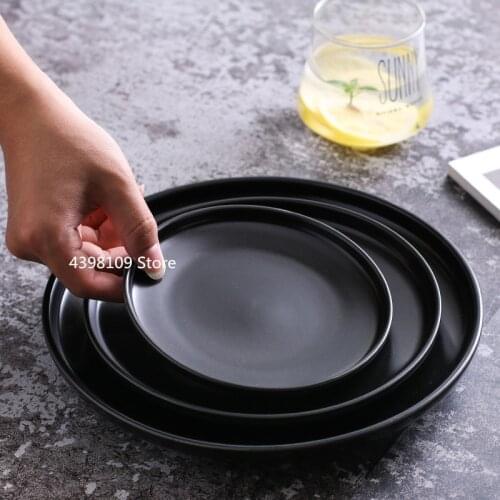 Creative Matte Western Plate Household Ceramic Dish Steak Plate Black Japanese Tableware Breakfast Plate Kitchen Food Tray