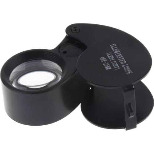 40X 25 mm Illuminated Jeweler LED Loupe Magnifier with Metal Construction and Optical Glass Jewelry Tools Black
