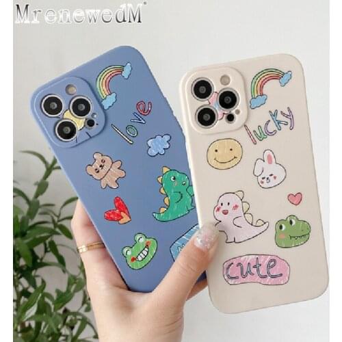 For iPhone 12 11 Pro Max Cute Cartoon Phone Case For iPhone 7 8 6S Plus X XR XS SE 2020 Candy Color Camera Lens Protection Cover
