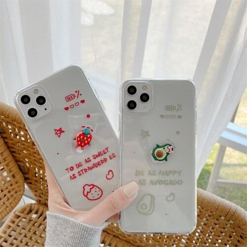 Cute transparent 3D fruit avocado Phone Case For iPhone 11 Pro Max XR XS Max 7 Plus SE Clear Strawberry Soft Silicone Back Cover