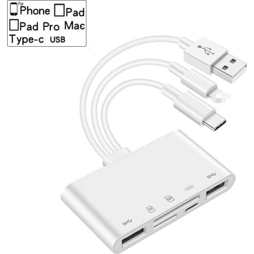 Multi-functional Card Reader For iPhone iPad Type-C USB 3.0 Phone Charge Adapter Support TF SD Card Phone Memory Cardreader