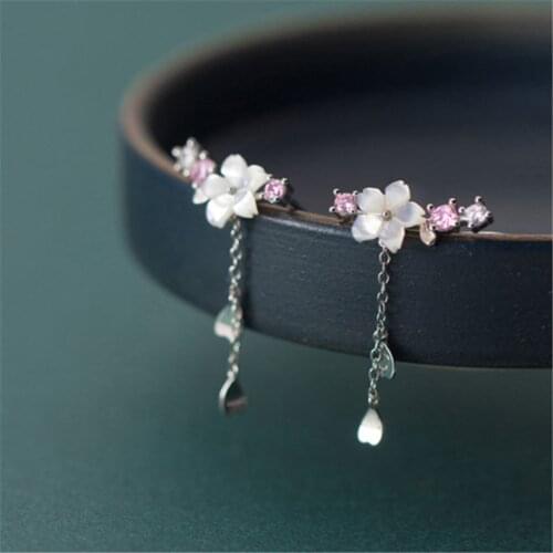 Fashion Sweet Cherry Blossom Shell Drop Tassel Earrings For Women Girls Party Jewelry Gifts