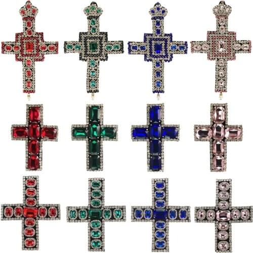 Fashion DIY Crown Cross Rhinestone Beads Patches for Clothes Sew on Sequins Applique Decorative Parches 4 Pieces