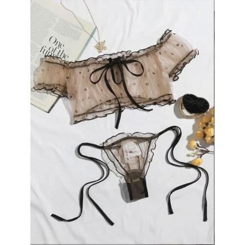 Hot NEW Women Girl Sweet Sexy Lingerie Sets Short Sleeve Off Shoulder Lace Up Solid Color Suits Ruffle Exotic Sets Underwear