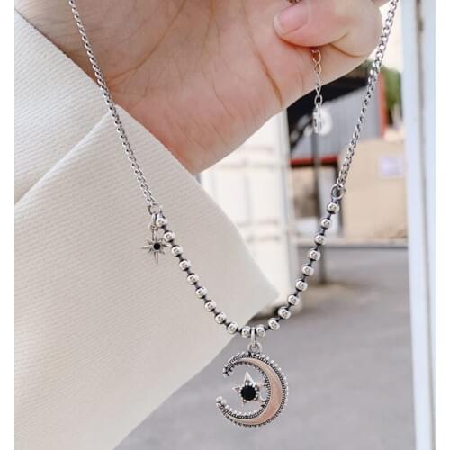Personality 925 sterling silver Star Moon Necklaces for Women Girl Jewelry Hip Hop Vintage Thai Silver Clavicle Chain