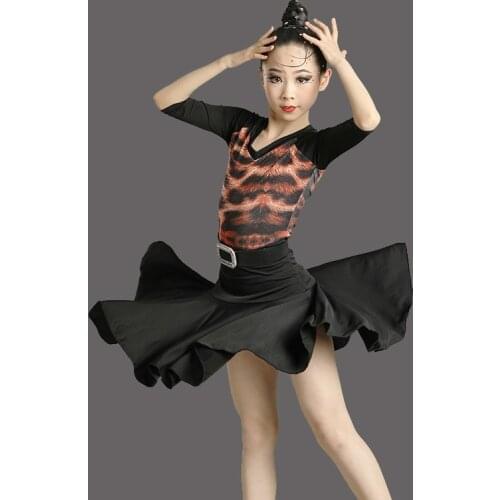 Latin Dance Dress for Girls 2020 New Spring Summer Half Sleeve Leopard Print Performance Ballroom Dance Competition Dresses