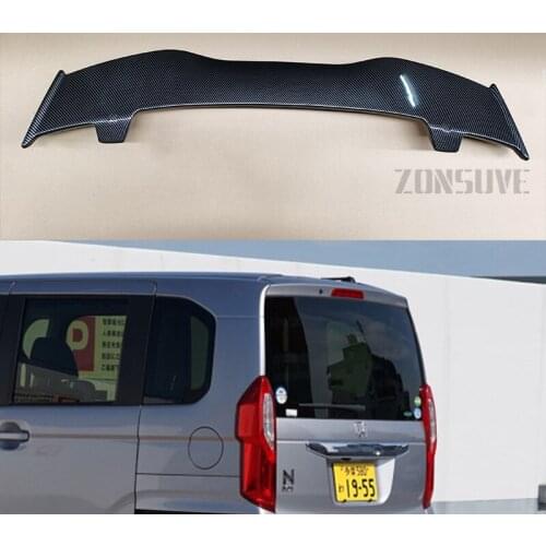 Use For Honda N-Box 2017-2020 Spoiler ABS Plastic Carbon Fiber Look Hatchback Roof Rear Wing Body Kit Accessories