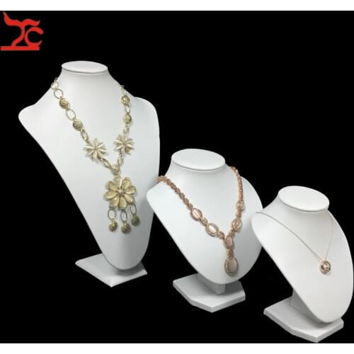 Wooden Jewelry Display Bust Necklace Holder Chest White PU Collar Mannequin Pendant Necklace Holder Rack Stand 3 Sizes Available