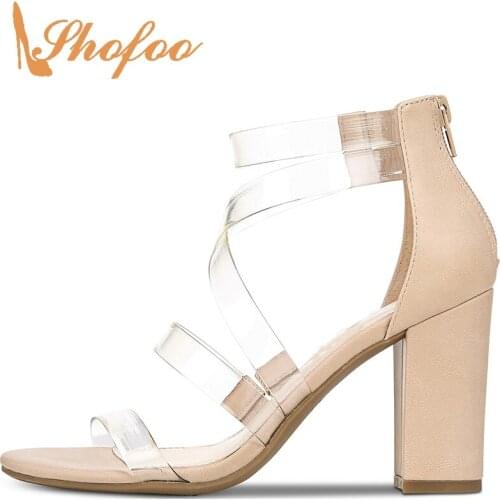 PVC Basic Casual Shoes Woman Sandals Solid Zipper Summer Super High Square Heels Leisure Fashion Concise Casual Mature Novelty