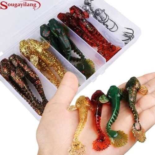Sougayilang Fishing Lure Hooks Set Soft Worm Lure with Crank Hook and Jig Hook Fishing Baits Tackle Outdoor Fishing Accessories