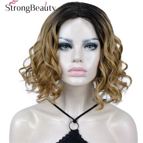 StrongBeauty Womens Wavy Wigs Middel Part Lace Wig Medium Length Heat Resistant Synthetic Hair