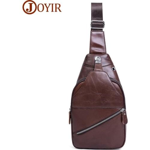 JOYIR Genuine Leather Chest Bag for Men USB Charging Multi-function Sling Bags Fashion Casual Crossbody Shoulder Bags for Ipad