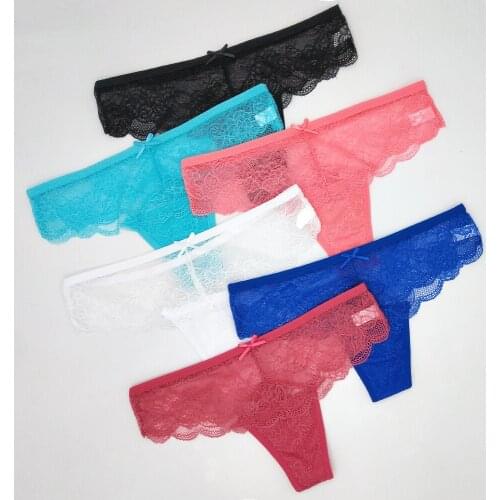 12 Pieces Panties Women Lace Sexy G-String Briefs Lingerie Femme Low Waist Crotch Woman Thongs T-Back Female Underwear Solid