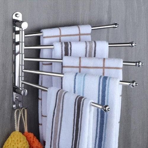 Bath Towel Storage 2/3/4/5Rob Punch-Free Towel Rack Stainless Steel Rotating Toilet Bathroom Balcony Towel Holder with Hook