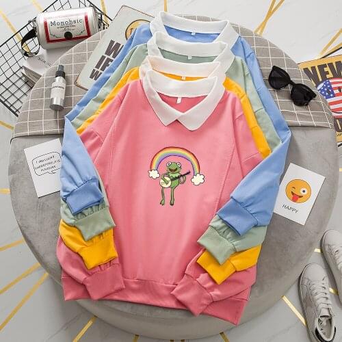 Animal Rainbow Crewneck Sweatshirt Female Harajuku Hoodie Oversize Coat Vintage Hoodies Women Cotton Long Sleeve Spring Jacket