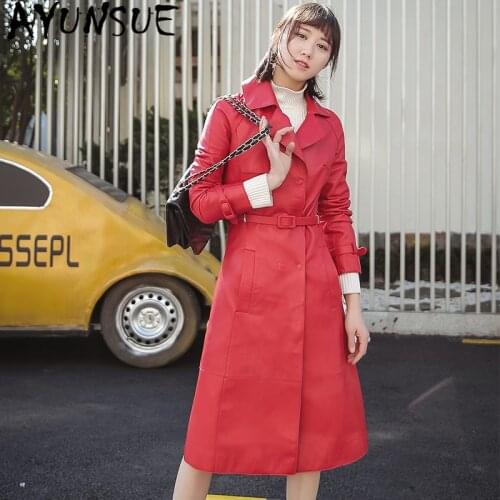 AYUNSUE 2020 100% Genuine Leather Jacket Women Korean Sheepskin Coat Female Long Trench Coat Spring Autumn Femme Veste QBL-1638