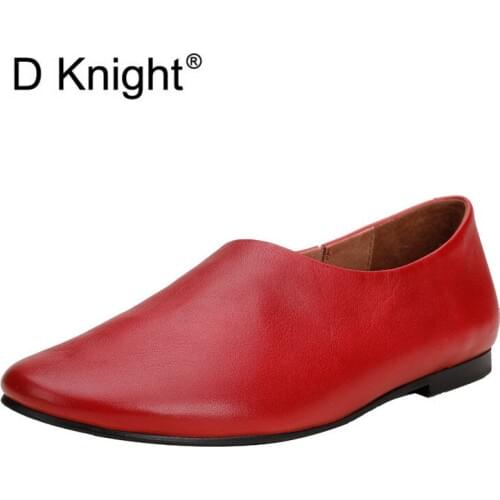Genuine Leather Women Flats Handmade Womens Shoes Flats Fashion Loafers Women Casual Shoes Soft Bottom Moccasins Big Size 35-40
