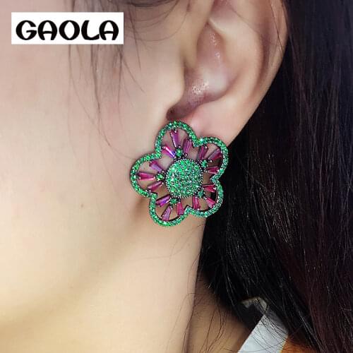 GAOLA Women Flower AAA Cubic Zirconia Classic Stud Earrings Engagement Gift GLE6590LY