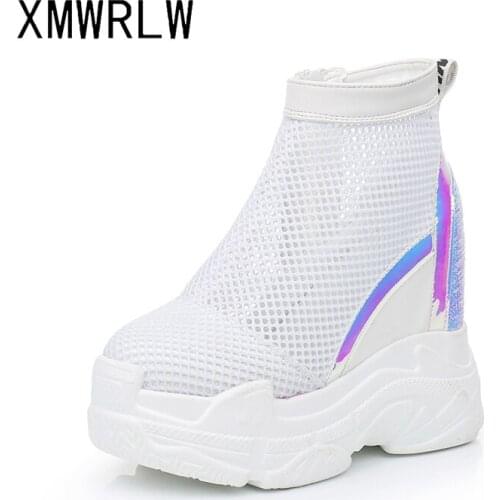 XMWRLW Breathable Mesh Women Chunky Sneakers 2020 Summer Fashion High Heels Wedges Shoes Woman Sneakers Ladies Summer Shoes