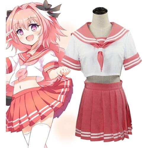 Women Anime Fate Astolfo Cosplay Costume JK School Uniform Tops+Skirt+Stockings Sailor Suit Halloween Christmas Costume C55K155