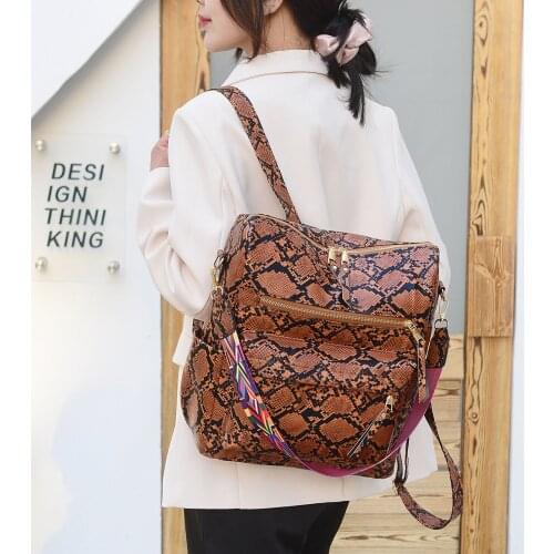 Ethnic Style Womens Backpack Retro Large Capacity Snakeskin pattern Soft Backpacks Multi-purpose Anti-Theft Travel Bags