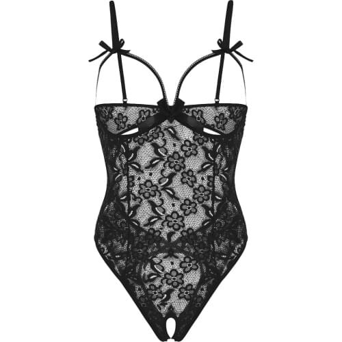 Open Crotch Lace Bodysuit Women Perspective Hollow Backless Babydoll Underwear Women Sexy Lingerie Bodysuit Body Femme