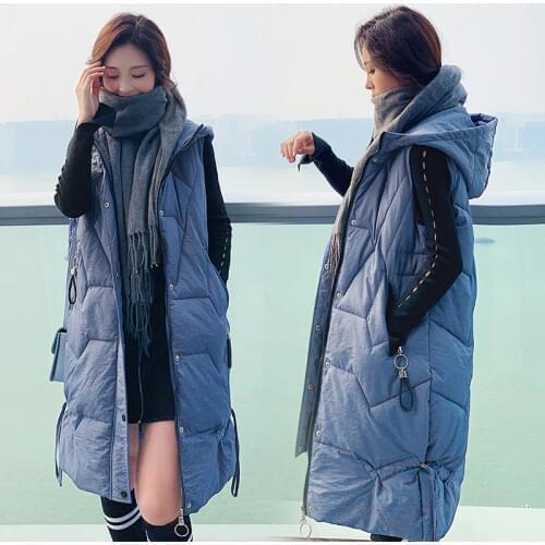 Vest women autumn winter parka cotton padded hooded zipper embroidery sleeveless long Jacket Waistcoat female plus size
