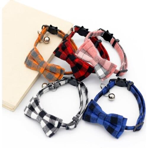 2021 New Product Lattice Collar Pet Bell Collar Bow Cat Buckle Cat Collar Four Seasons Available
