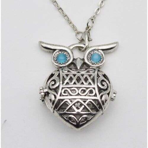 5pcs Filigree Owl Aromatherapy Lockets With Zircon Heart Essential Oil Diffuser Necklace For Women Perfume Locket Jewelry XSH139