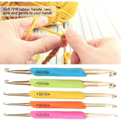 5Pcs/Set TPR Silicone Soft Handle Double Aluminum Crochet Hooks DIY Sweater Knitting Needles