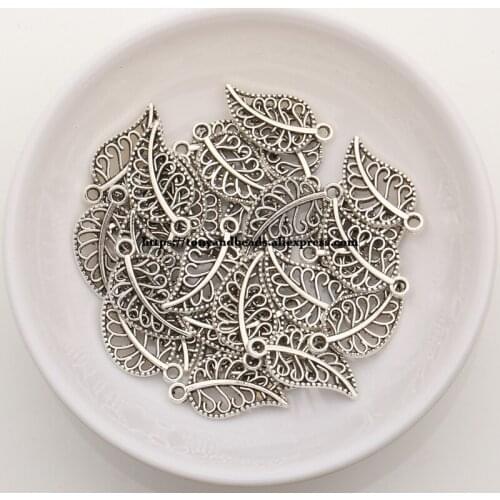 50Pcs/Lot) Zinc Alloy Tibetan Silver European Charm Leaf-Shape Pendant Size 18x10mm ZN6173B