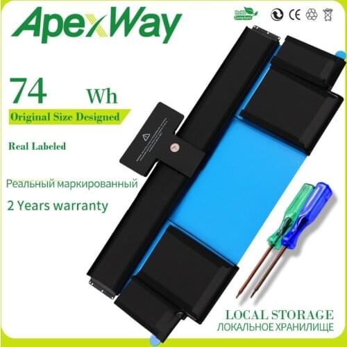 ApexWay 6600mAh 11.21V 74wh New laptop battery a1437 for apple macbook pro13 "retina a1425 (late 2012) 020-7653-a with tools